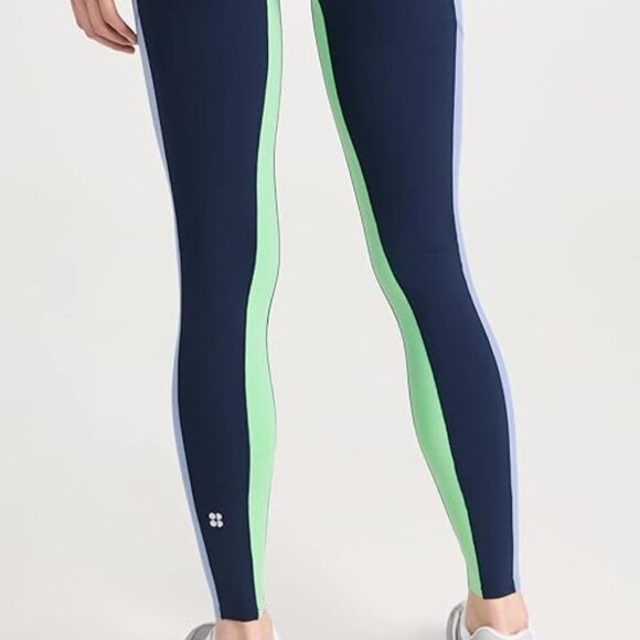 New Sweaty Betty Leggings Size L Navy Blue Power Block Ultra Sculpt Yellow NWT - Picture 3 of 10